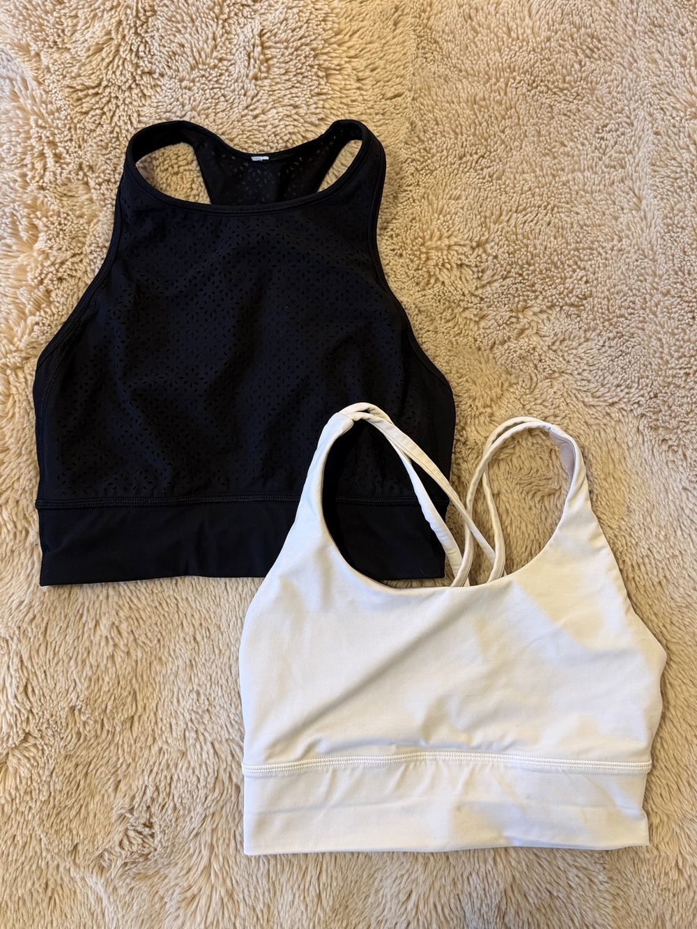 Lot of 2 Lululemon sports bras, black and white size 4